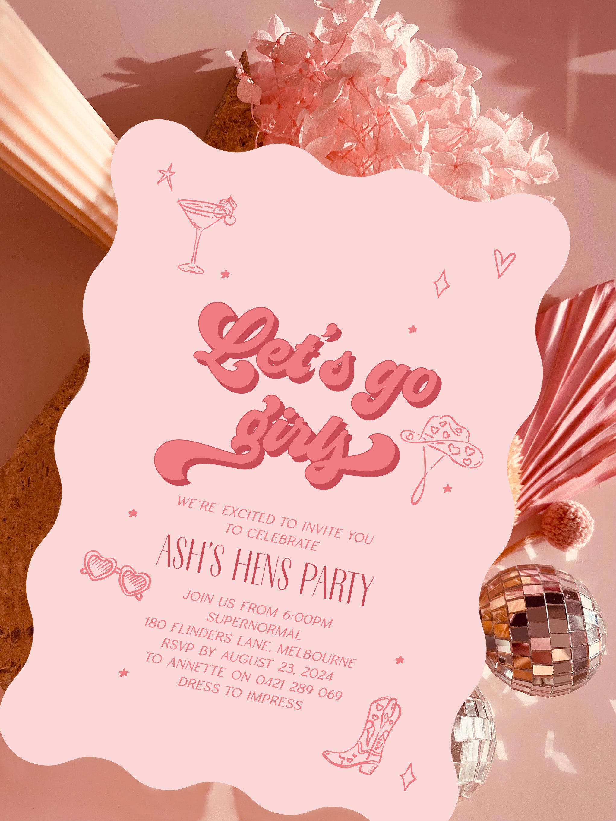 open lace back dress Cowgirl Disco Hen's Party Invitation – Danger & Moon