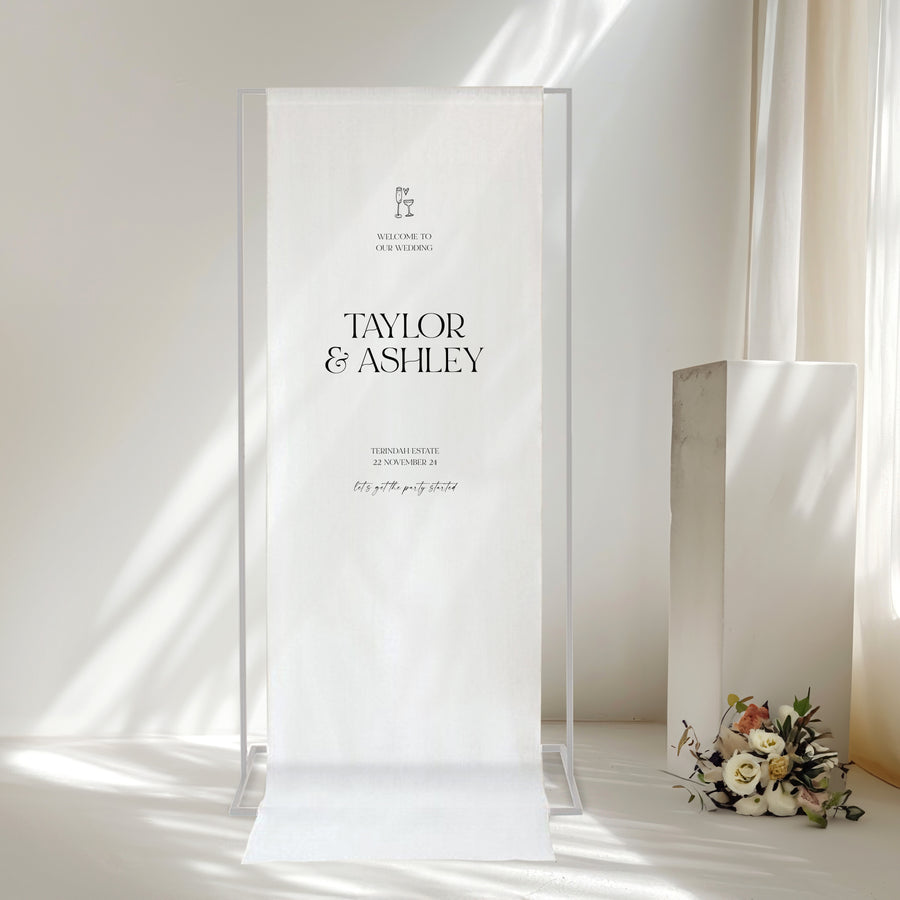 Vows and Vino Linen Fabric Welcome Sign