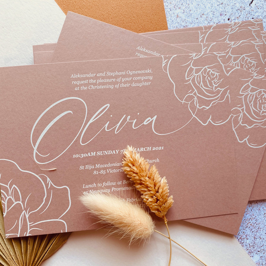 Modern Floral Baptism Invitation